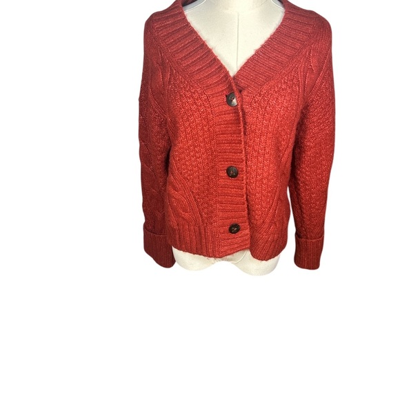 Abercrombie Wool Cable Knit Button Cardigan Sweater Red XS (Runs Large) - Picture 4 of 8
